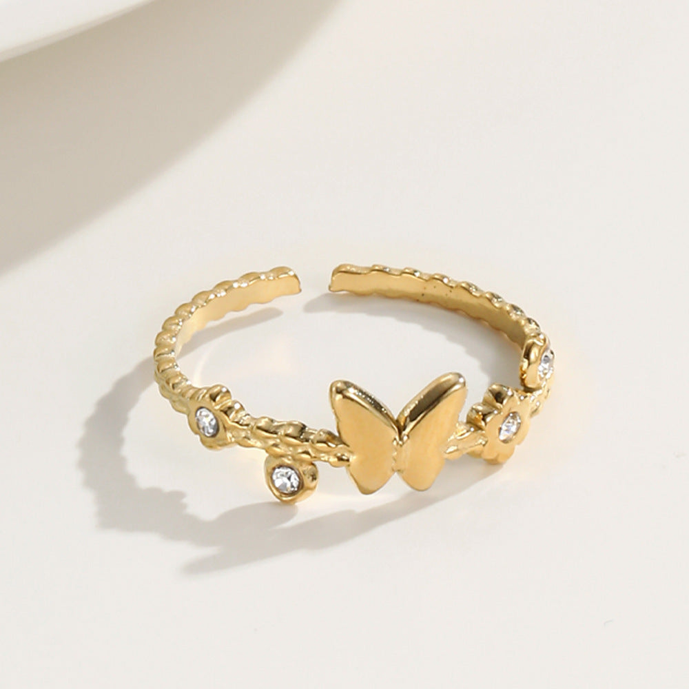 Wholesale Diamond butterfly open titanium steel ring